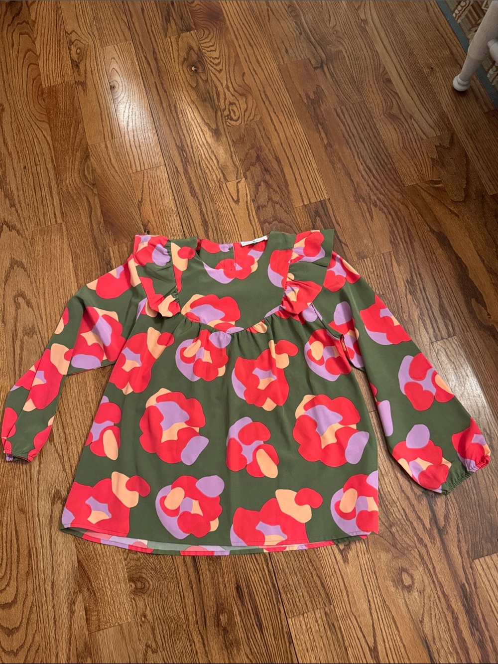 Michelle McDowell Olive Green Floral Print Blouse